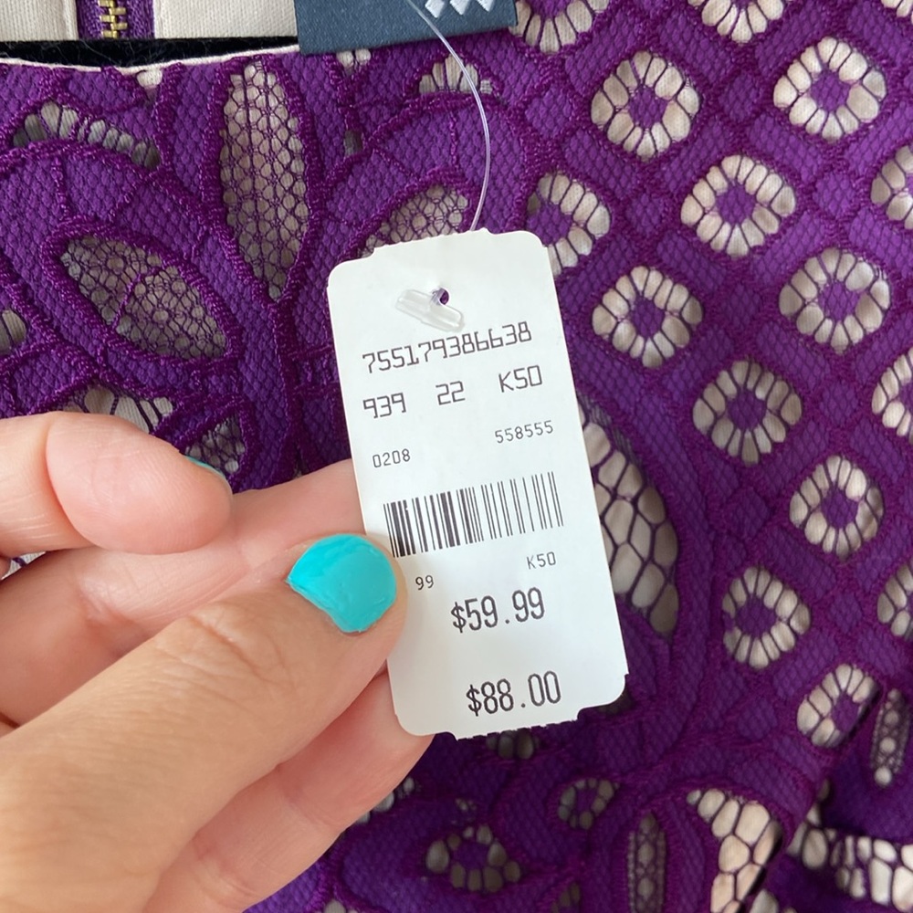 New Gabby Skye Purple Lace Sheath Cocktail Dress 3/4 Sleeve Size 12 Cocktail - Picture 5 of 7